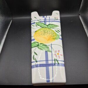 Hand-Painted Ceramic Lemon Floral Plaid Wall Pocket Mount Design